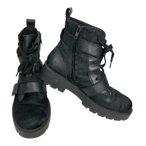 UGG Noe Black Leather Calf Hair Moto Combat Boots 1125331 Womens 9.5